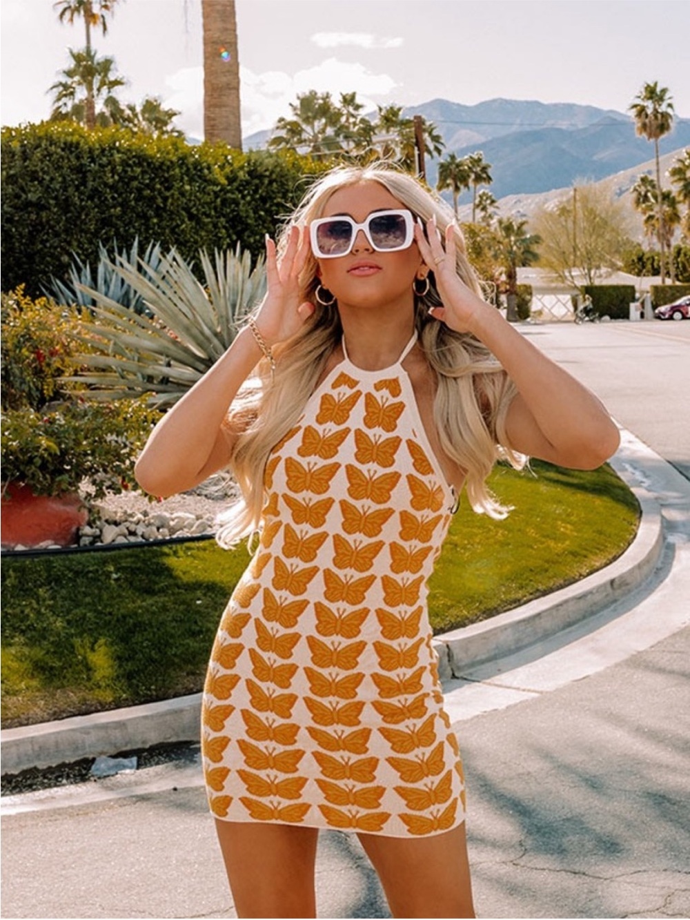 Halter Mini Dress with Butterfly Print